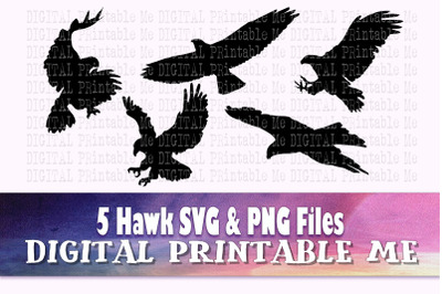 Hawk, Silhouette, SVG, PNG,  Clip Art Pack , 5 Images, Pack, Instant D