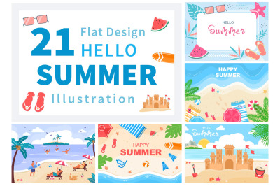 21 Happy Summer Time in Beach Illustration