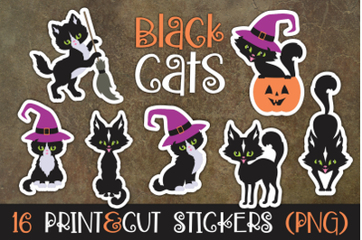 Halloween black cats printable stickers PNG