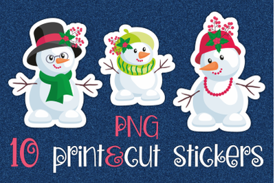 Snowmen Christmas printable stickers PNG