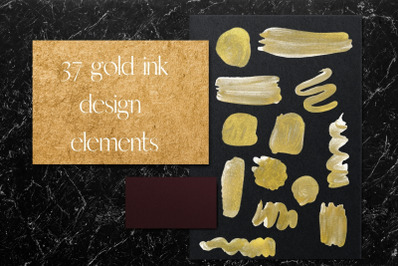 37 Gold ink design elements, Gold splatters, Logo elements