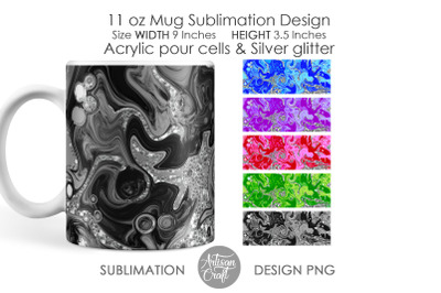 11oz Mug sublimation designs, acrylic pour art, glitter