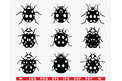 SVG Ladybugs&2C; Black silhouette&2C; Digital clipart