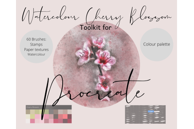 Cherry Blossom Watercolour Toolkit for Procreate &amp; Palette- 60 Brushes