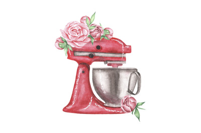 Dough machine watercolor illustration. Logo. Cooking. Confectioner.