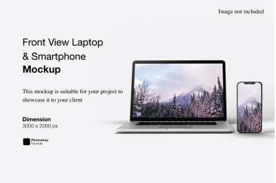 Front View Laptop and Smartphone Mockup