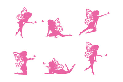 cute fairy and butterfly silhouette collection