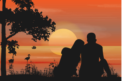 cute couple fall in love silhouette