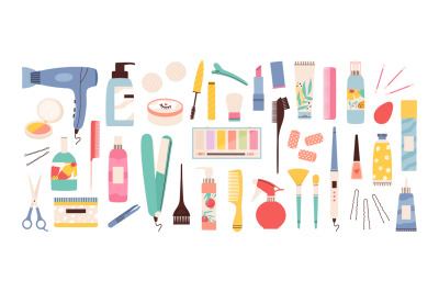 Beauty salon tools. Hairdresser, manicure and makeup equipment. Hair d