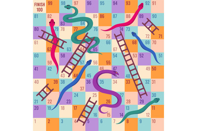 Snakes and ladders. Kids dice board game. Climbing puzzle map for chil