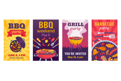 Barbecue posters. BBQ party invitations for summer outdoor picnic in p