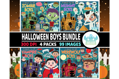 Halloween Boys Clipart Bundle 1 - Lime and Kiwi Designs
