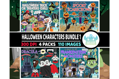 Halloween Characters Clipart Bundle 1 - Lime and Kiwi Designs