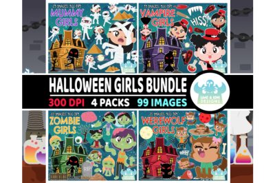 Halloween Girls Clipart Bundle 1 - Lime and Kiwi Designs