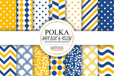 Polka Navy&nbsp;Blue And Yellow  Digital Paper - T0217