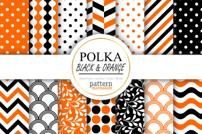 Polka Black&nbsp;And Orange&nbsp;Digital Paper - S0903