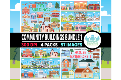 Community Buildings Clipart Bundle 1 - Lime and Kiwi Designs