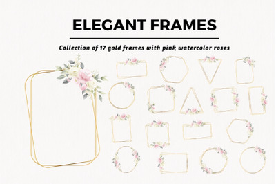 Geometric Frames, Creme Rose Watercolor Flowers Clipart