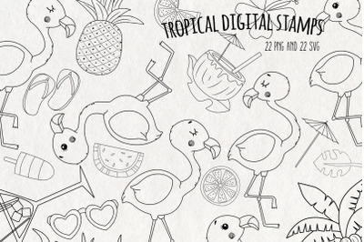 Tropical Flamingo Summer Digital Stamps | Set of 22