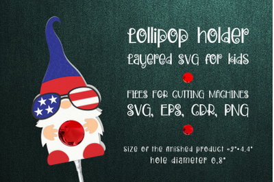 Fourth Of July Gnome Lollipop Holder template SVG