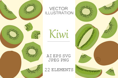 Kiwi vector. Kiwi fruits clipart. Kiwi SVG. Fruits SVG