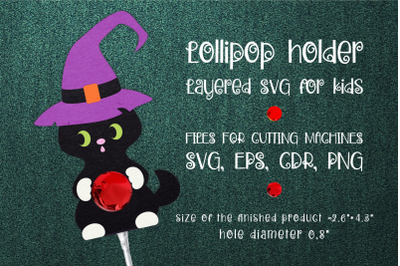 Halloween Black Cat Lollipop Holder Template SVG