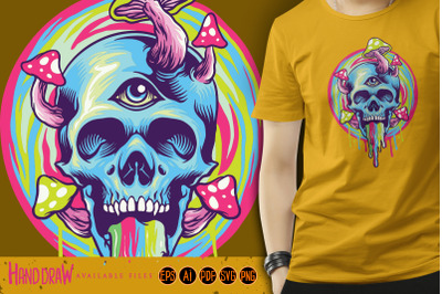 Trippy Skull And Magic Mushroom SVG Illustrations