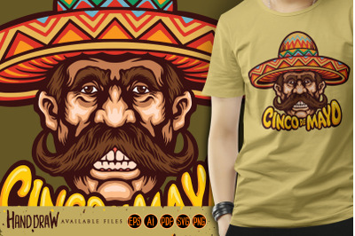 Mustache Old Man Sombrero Hat Cinco De Mayo Clipart SVG