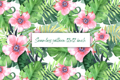 Seamless tropical pattern with pink flowers