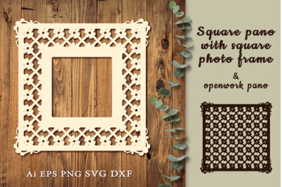 Square photo frame on an openwork panel. SVG