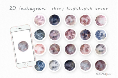 Instagram Stories Highlights Watercolor with Glitter