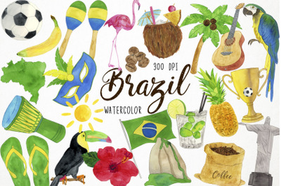 Watercolor Brazil Clipart, Brasilian Clipart, Rio de Janeiro Clipart