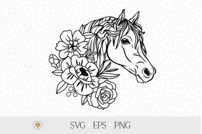 Horse with flowers svg, Floral horse svg, Horse head png, Horse lover,
