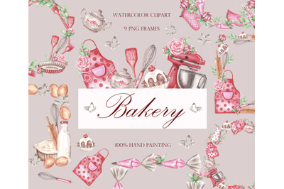 Bakery watercolor clipart. Bakery frame. Confectionery clipart. Baking