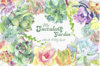Succulent clipart / Watercolor succulent wreath / Floral png