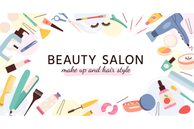 Beauty salon banner. Poster for hairdresser&2C; makeup artist and nail sa