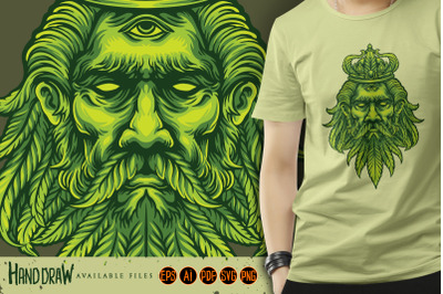 King Marijuana Head And The Mustache And Beard Of Cannabis Leaves SVG