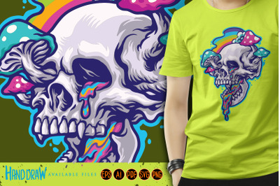 Magic Mushroom And Trippy Vomit Skull SVG Illustration