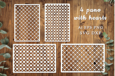 Openwork stencils for panels with a lattice of hearts