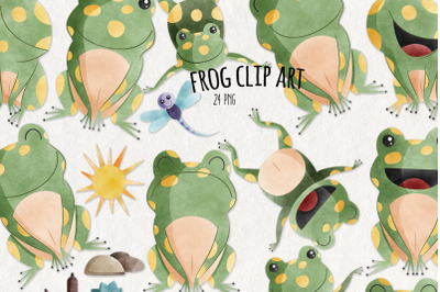 Watercolor Frog Clipart | Set of 24