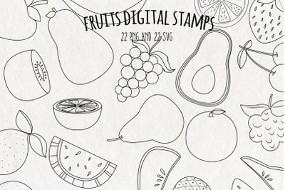 Fruits Digital Stamps SVG| Set of 22