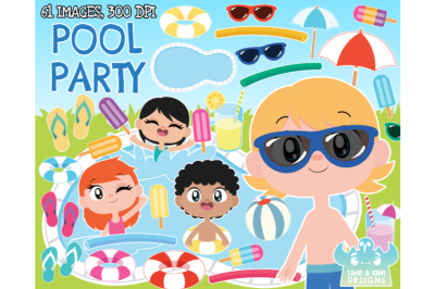 Pool Party Clipart - Lime and Kiwi Designs