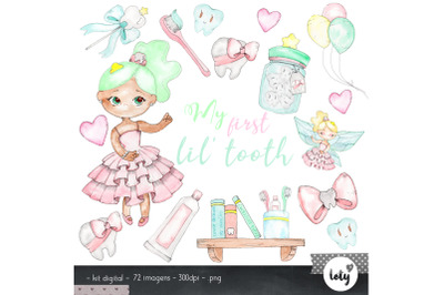 My First Lil&#039; Tooth Watercolor Clipart