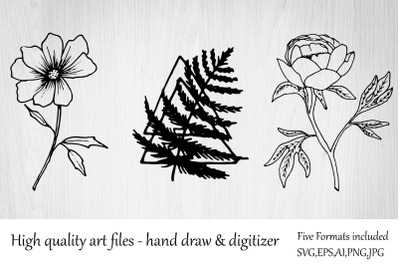 Botanical Clipart,Hand Drawn Floral,Leave, Leaf,Flowers SVG