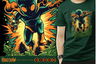 An Alien Attack A Cannabis Garden SVG Illustrations