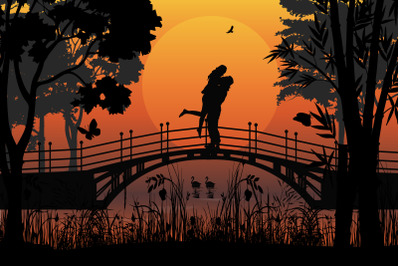 cute couple fall in love silhouette