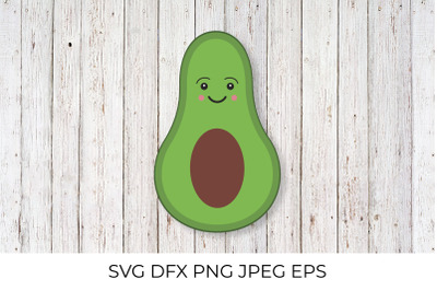 Cute cartoon avocado SVG. Smiling fruit character.