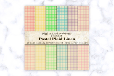 Shabby Plaid Digital Paper linen pastel Rainbow mixed variety texture,