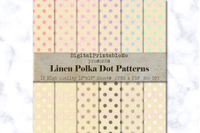 Polka Dot Digital Paper, Shabby Linen pattern, Scrapbook Pack, printab