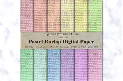 Pastel Burlap Digital Paper Pack, Rainbow Variety of Mixed Colors, Scr